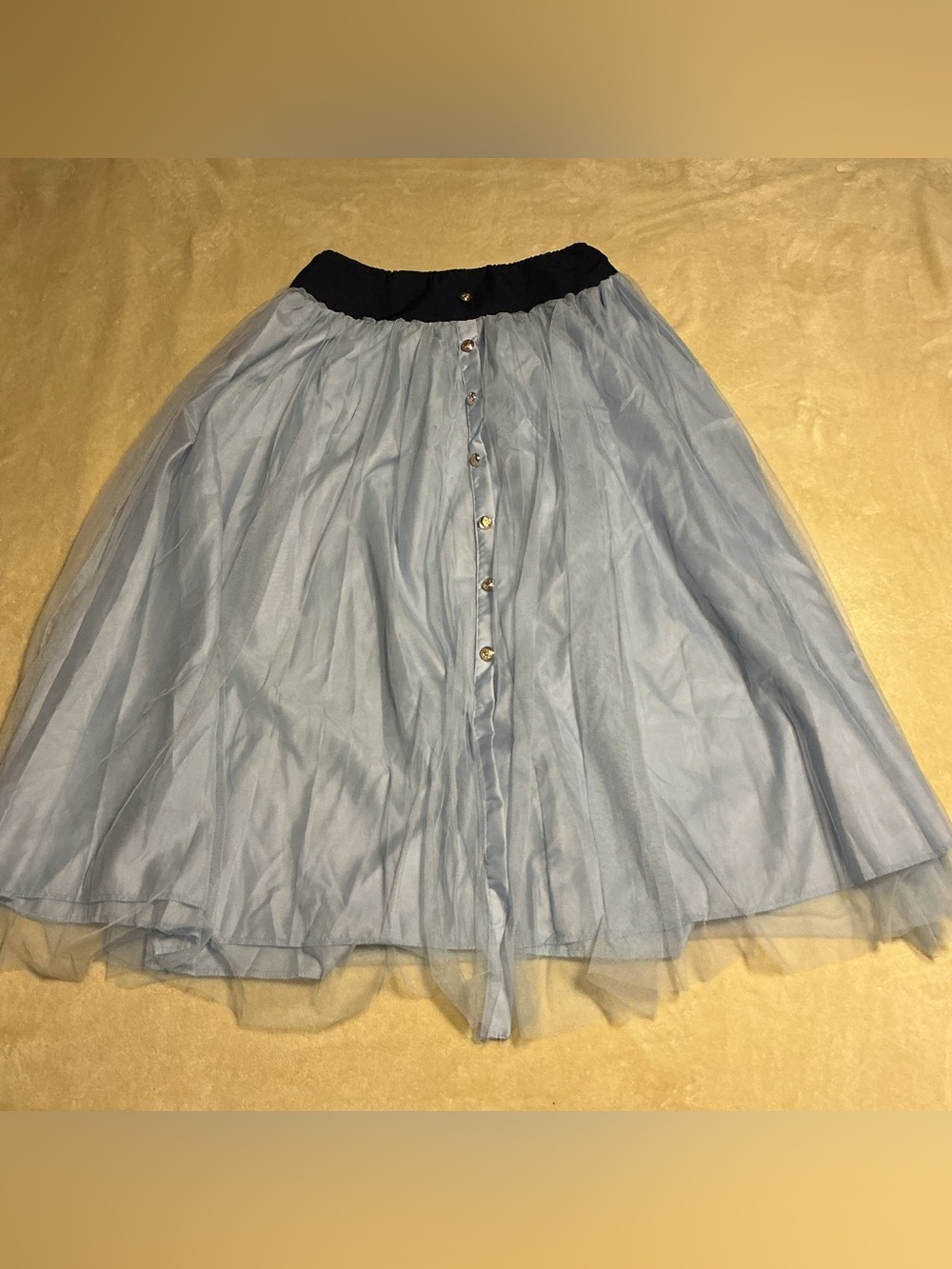 SHEIN Light Blue Tulle Skater Skirt with Button Front